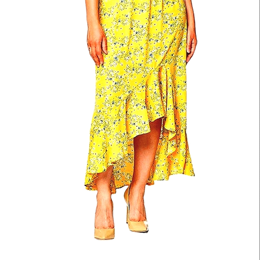 NWT Yellow Floral Midi Skirt